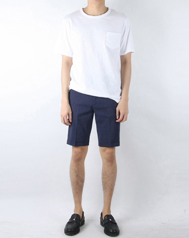 linen stripe navy shorts